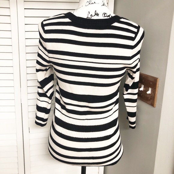 WHBM Black and White‎ Stripe 3/4 Sleeves Large - Picture 2 of 3